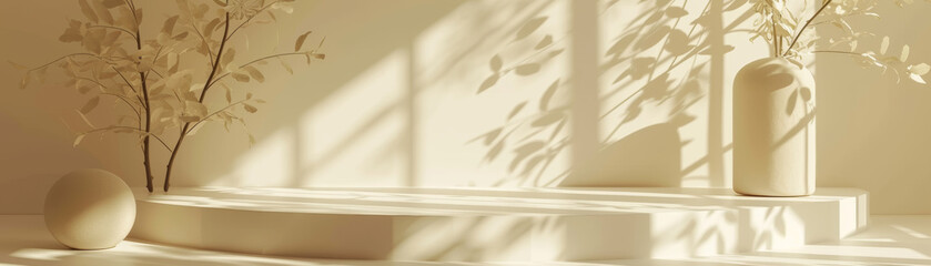beige minimal style room with shadow leaf