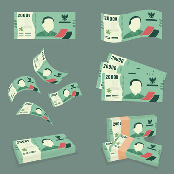 Vector 20000 indonesian rupiah currency set
