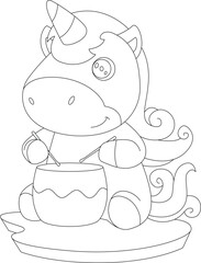 Unicorn Musician Drum Music Animal Vector Graphic Art Illustration
