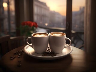 Fototapeta premium Couple coffee cup, 2 cup of hot coffee for couple