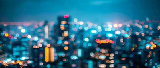 aerial panoramic view of defocused city buildings background