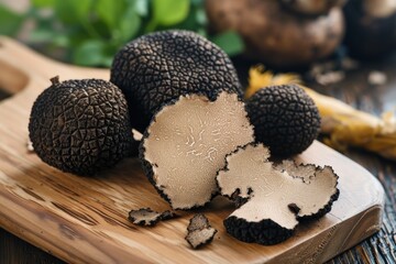 Delicacy black truffle mushroom cut into slices