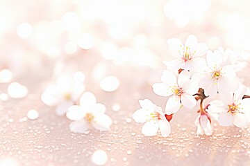 Fototapeta na wymiar Stunning cherry blossoms with morning dew. elegant pink petal scatter against the serene dawn sky