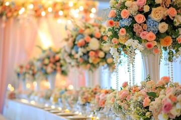 Wedding decor with flowers of the Banquet hall
