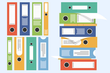 Set of office document file binder, Stack of file binder, flat design icon vector illustration. - obrazy, fototapety, plakaty