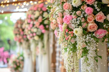 Wedding decor with flowers of the Banquet hall