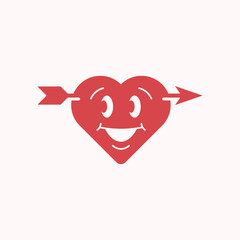 Cartoon lovely heart mascot. Valentines Day cute character with arrow.