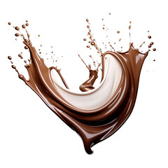 Cocoa liquid splashes on transparent background.