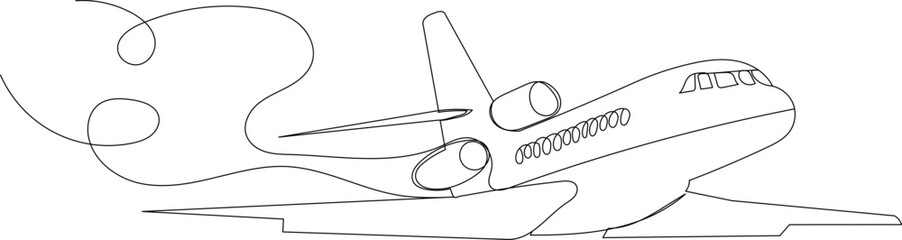 airplane flies line drawing on a white background, vector