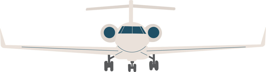 passenger plane flies front view on white background, vector