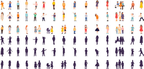 set of children in different poses on a white background, vector