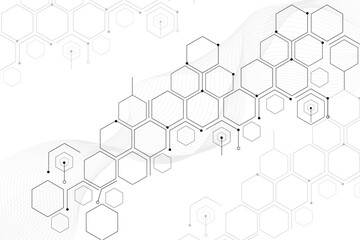 Chemical pattern with hexagons and wave lines,Molecular background