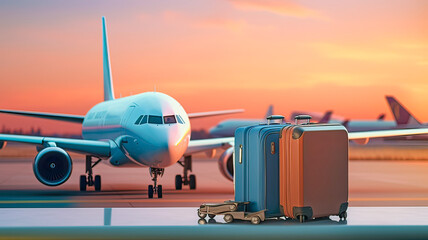 Vacation concept , suitcases on the runway