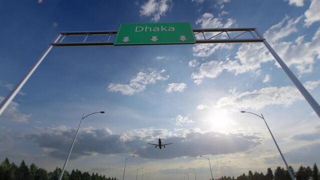 Dhaka City Road Sign - Airplane Arriving To Dhaka Airport Travelling To Bangladesh