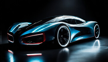 Fototapeta na wymiar Elegant, futuristic, shiny car of the future, red tail lights