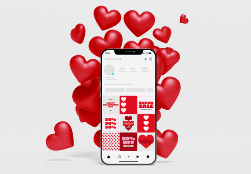 Smartphone with Floating Hearts Decoration Mockup
