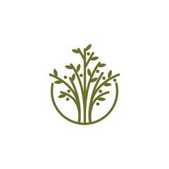 Tree logo icon template design. Garden plant natural line symbol. Green branch with leaves business sign. Vector illustration. Suitable for your design need, logo, illustration, animation, etc.