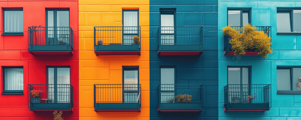 High colorful apartment houses in modern design on the city panoramic view.