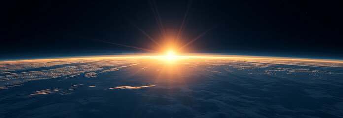 a light from the sun shines above the horizon in