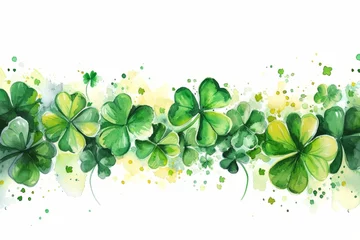 Foto op Plexiglas Watercolor green clover on a white background. St patrick's day celebration concept in Ireland © Sunny