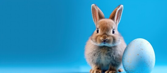 Fototapeta na wymiar bunny with egg on blue background
