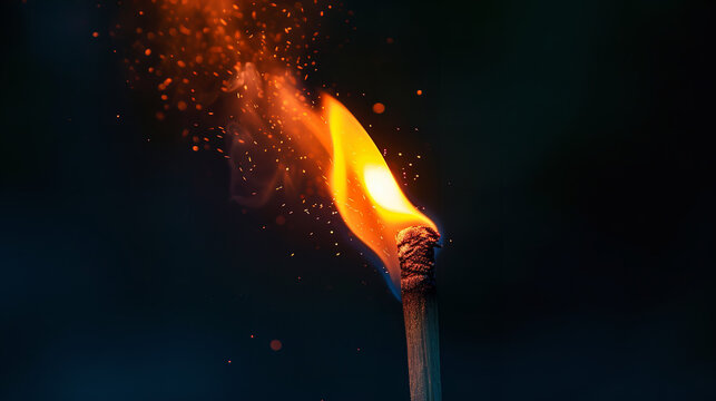 Close up lit match with dark background