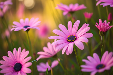 Obraz premium Field of pink daisy flower close-up