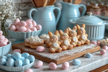 Fototapeta na wymiar kitchen scene with Easter-themed baking activities