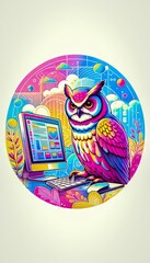 Owl programmer on a colorful abstract background