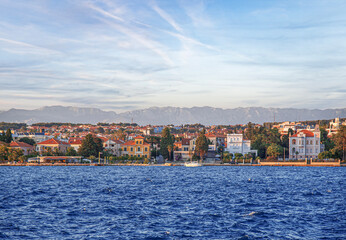 View from the sea to the city of Zadar in the region of Dalmatia in Croatia.