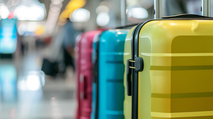 planning for business travel trip schedule and searching for a flight booking or for vacations and holiday travel concepts as wide banner of luggage suitcases at the airport