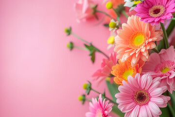 womens day background, flower bouquet in the background, much copy space to write text