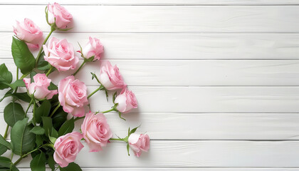 womens day background, bundle of rose flowers in the white wooden background