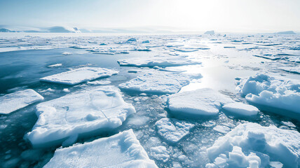 Fototapeta na wymiar Melting ice sheets in the Arctic Ocean, a landscape of ice sheets