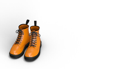 ブーツ 長靴 ショートブーツ 半長靴 ローヒール ショートブーツ 黄色 影付き 透過影 半透明影 透過PNG 3D CG Rendering Images - obrazy, fototapety, plakaty