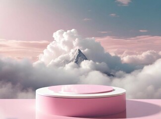 Pink and white podium between clouds