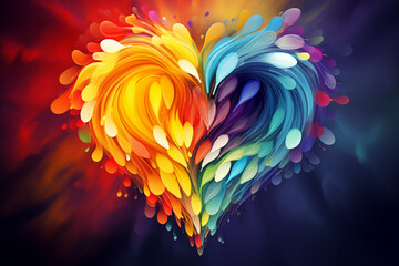 Rainbow hearts on a colorful abstract background