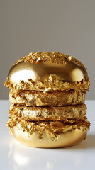 golden hamburger, isolated on white background.