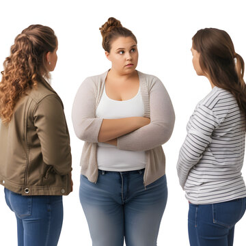 Young woman with weight issues attending a support group isolated on white background, png
