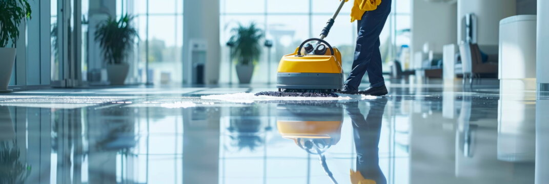 housekeepers of a cleaning company using advanced cleaning technologies to ensure a hygienic and disinfected environment. Generative AI
