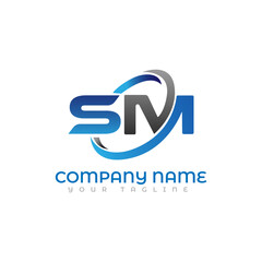 Obraz premium Initial letter logo SM uppercase blue template Design