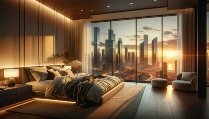 Urban Retreat: Sunset View from a Modern Bedroom