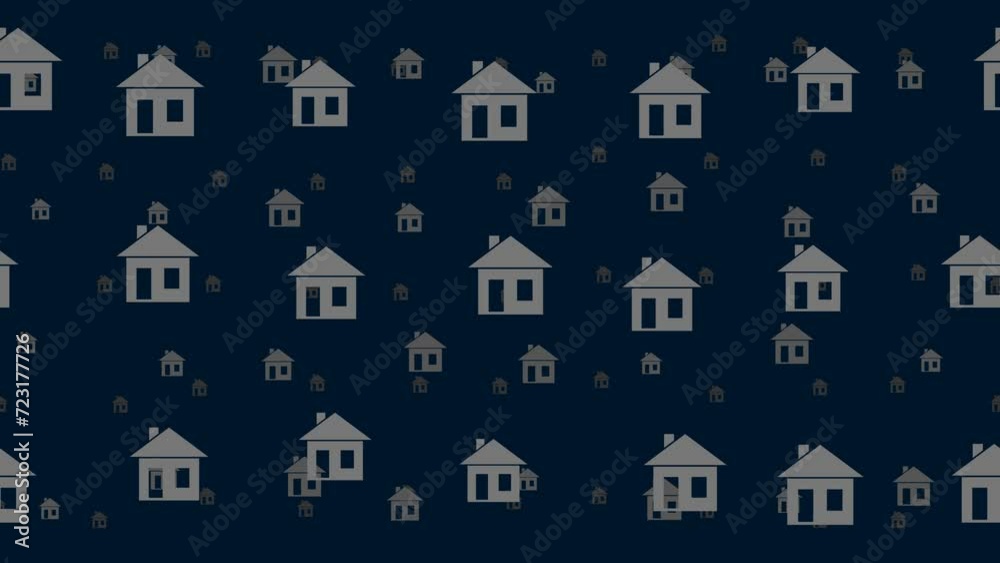 Poster house symbols float horizontally from left to right. parallax fly effect. floating symbols are locat