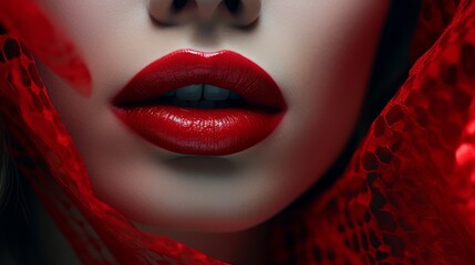 Fototapeta premium Woman's red lips close-up