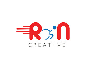 Running Man abstract Delivery Sport Fitness Logo design vector template ribbon geometric style.