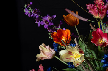 close up of colored silk flowers