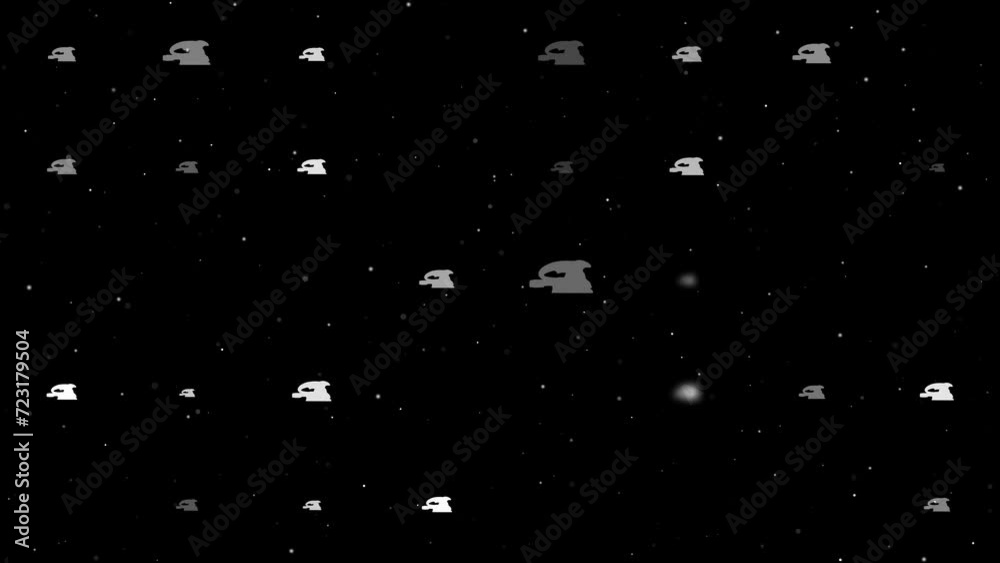 Poster template animation of evenly spaced sanding machine symbols of different sizes and opacity. animatio