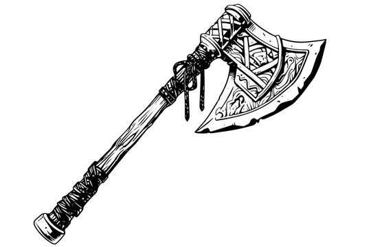 War axe hand drawn ink sketch. Engraved style vector illustration.