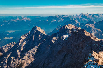 Alpine summer view at Mount Zugspitze, Top of Germany, Garmisch-Partenkirchen, Bavaria, Germany
