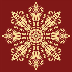 Oriental vector ornament with arabesques and floral elements. Traditional classic red golden ornament. Vintage pattern with arabesques